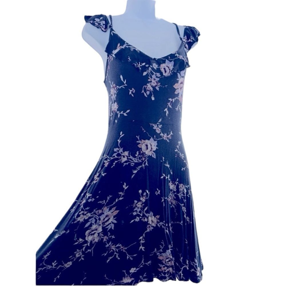 Floral Blue Spring Lace Up Dress